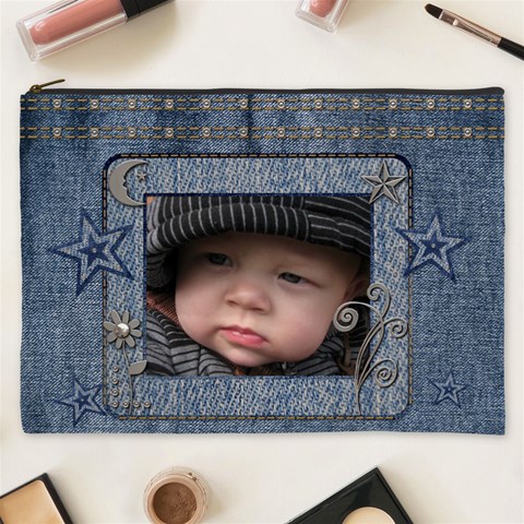 Denim Stars Xxxl Cosmetic Bag By Lil Front
