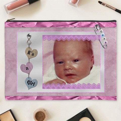 Its A Girl Xxxl Cosmetic Bag By Lil Front