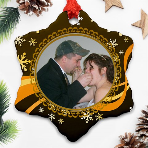 Brown And Gold Snowflake Ornament By Kim Blair Front