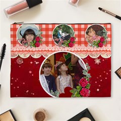 Red hearts and Gingham Cosmetic Bag (XL)