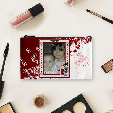 Red And White Snowflake Cosmetic Bag (small) By Kim Blair Front