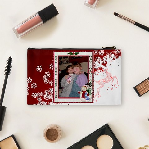 Red And White Snowflake Cosmetic Bag (small) By Kim Blair Back