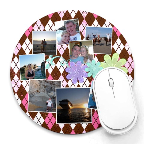 Flower Argyle By Digitalkeepsakes 8 x8  Round Mousepad - 1