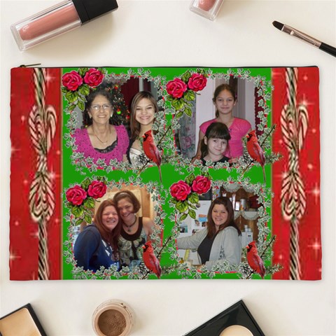 Red And Green With Ivy Frame Cosmetic Bag (xxl) By Kim Blair Front