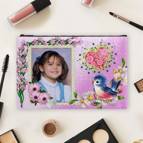 Happy Blue Bird Cosmetic Bag (large) By Kim Blair Front